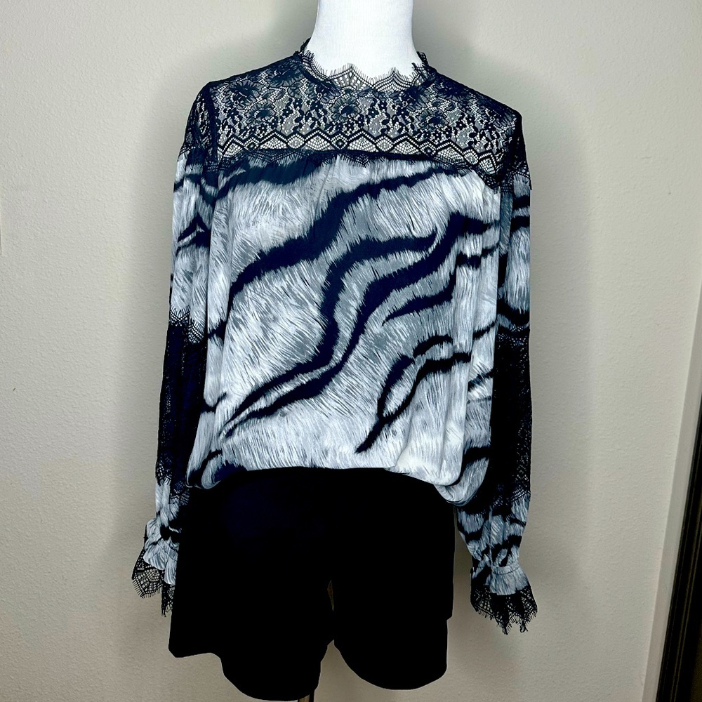 WHBM | Tiger Print & Lace Blouse